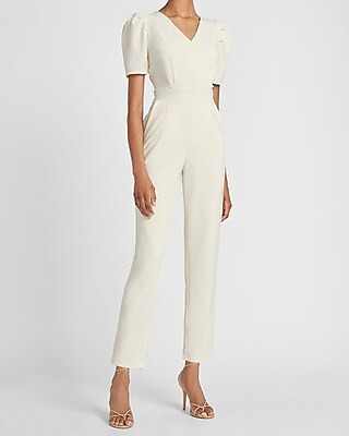 Puff Sleeve V-Neck Jumpsuit | Express