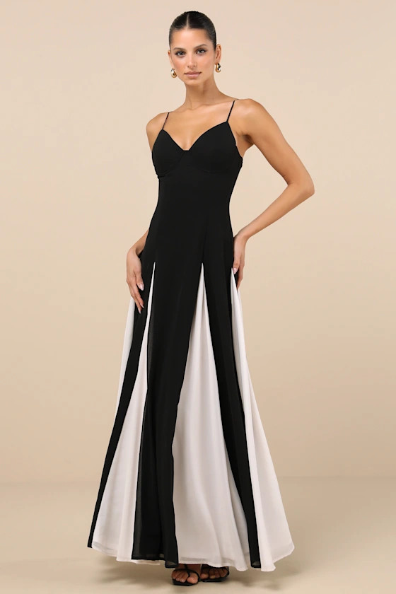 Elisha Black and White Sleeveless Maxi Dress | Lulus