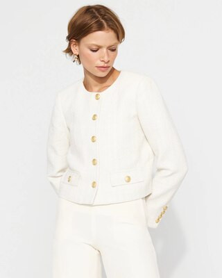 Women's Cropped Tweed Jacket in Lt Champagne size 18 | White House Black Market | White House Black Market