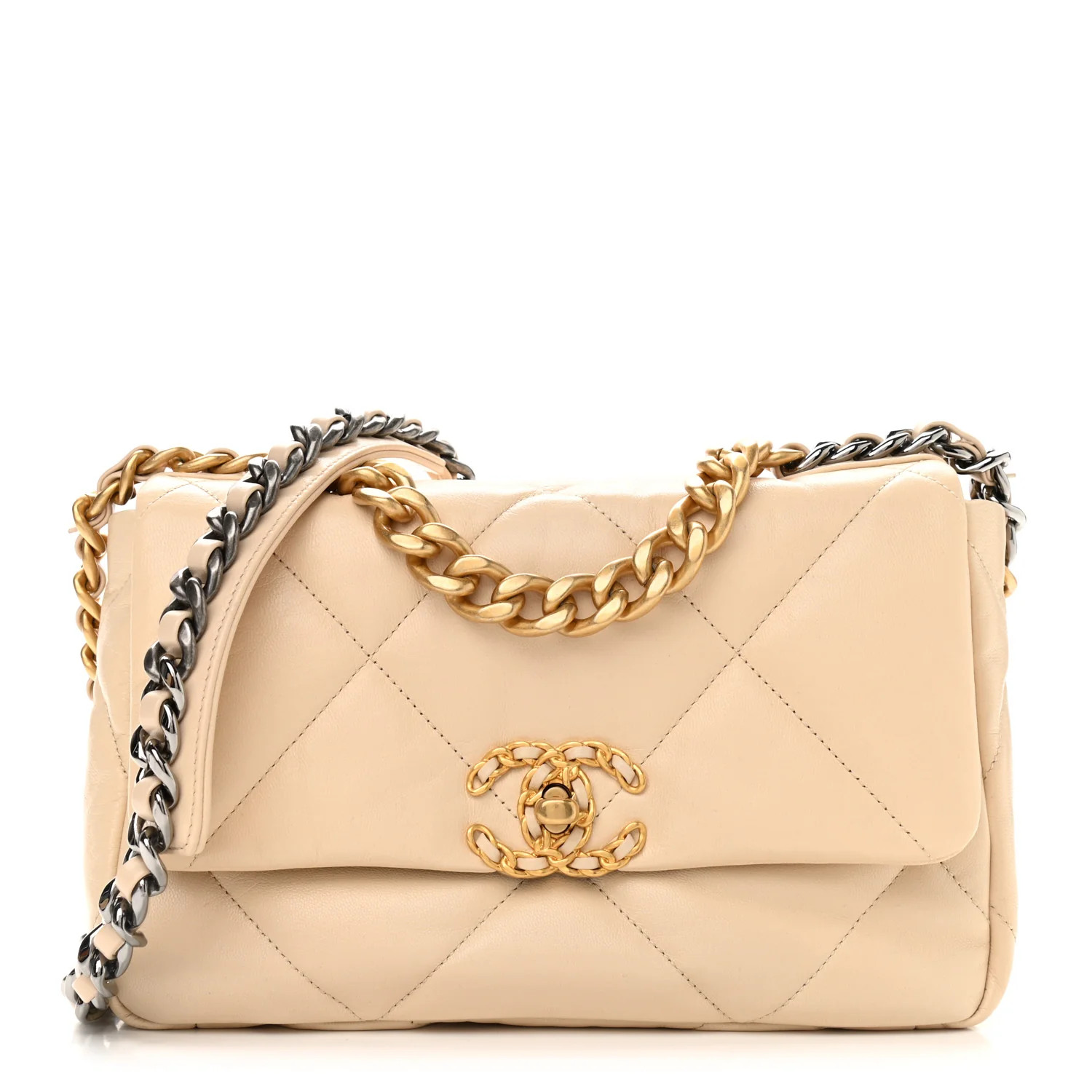 CHANEL Lambskin Quilted Medium Chanel 19 Flap Beige | FASHIONPHILE | Fashionphile
