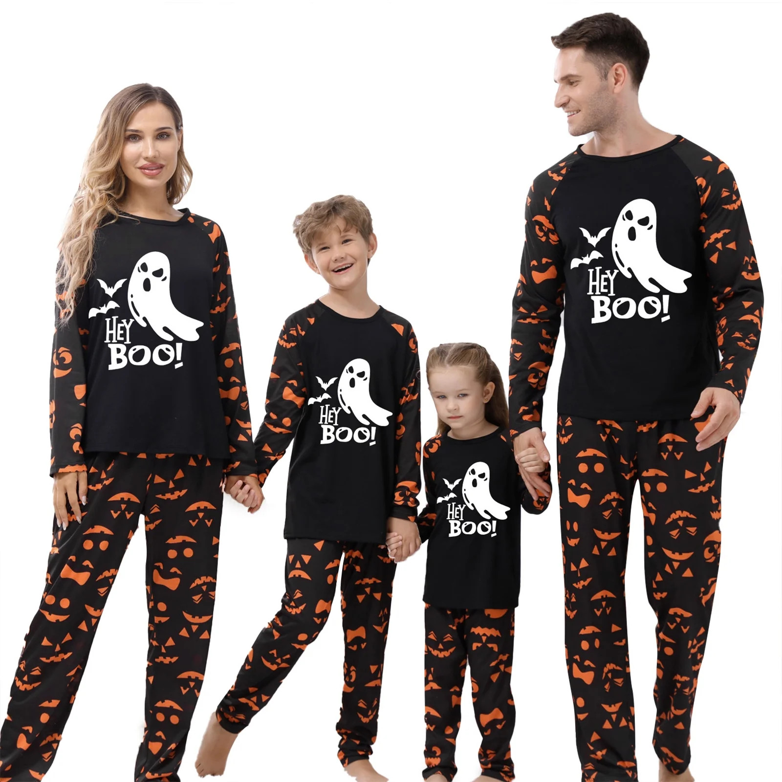 Halloween Matching Pajamas for Family Glow In The Dark Ghost Print Long Sleeve Tops Pants Set Hol... | Walmart (US)