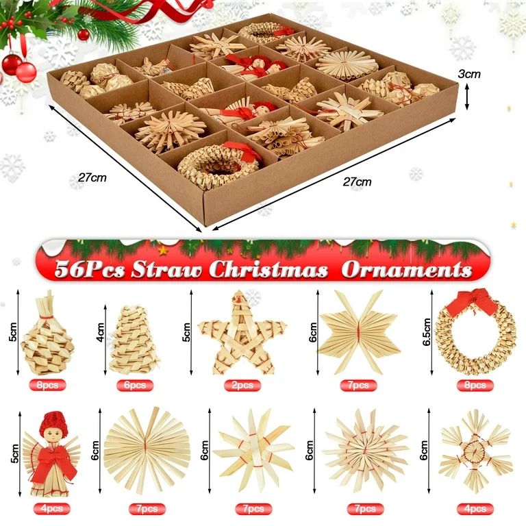 Straw Stars Christmas Tree Decorations, 56 Pieces Straw Handmade Christmas Tree Decoration Made o... | Walmart (US)