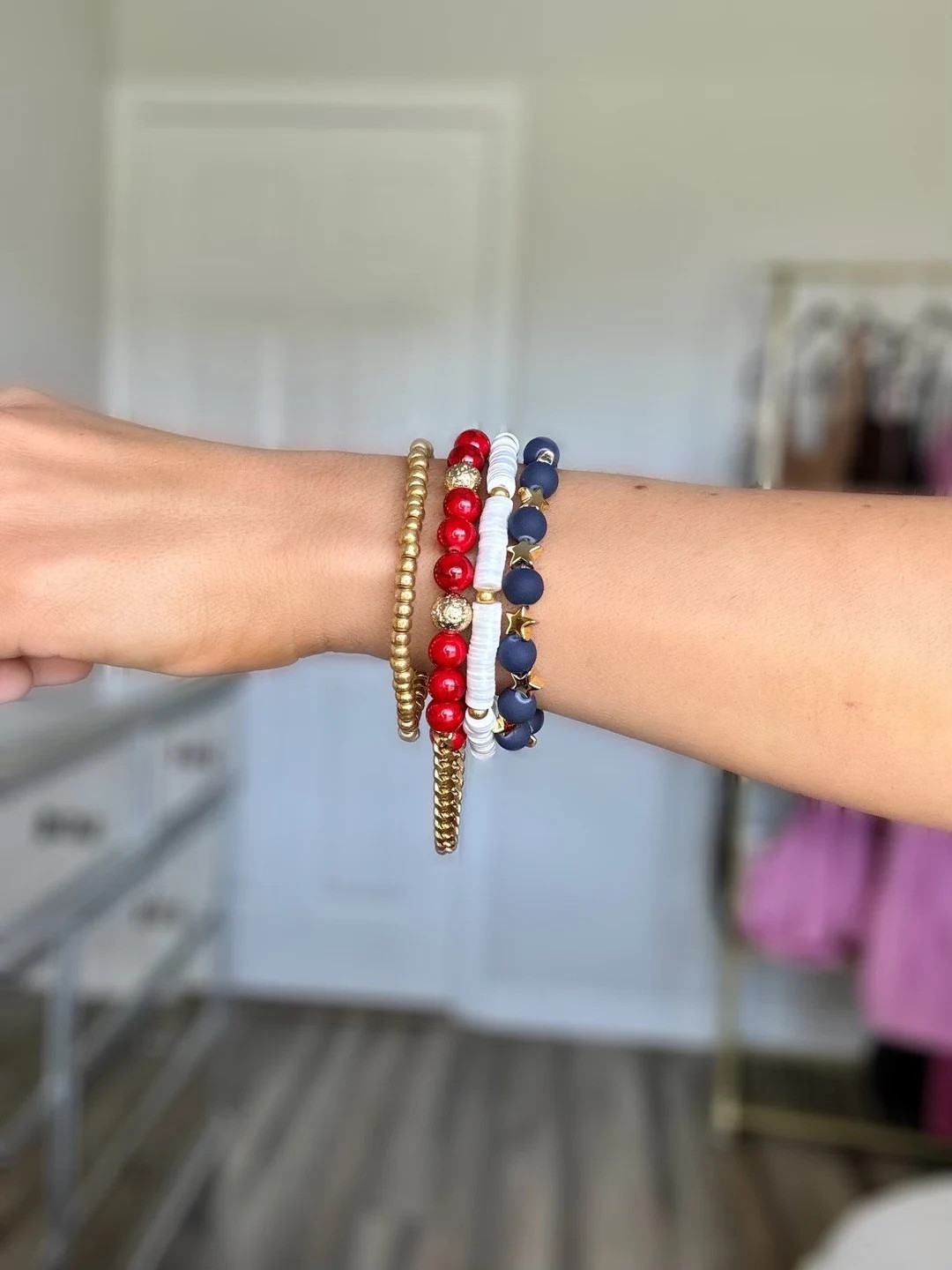 LIBERTY, Bracelet Stack, American Flag, 4th of July, Summer Style, Red White and Blue and Gold Ha... | Etsy (US)