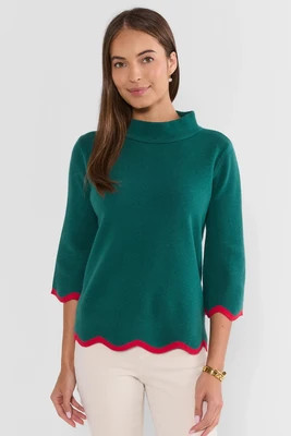 Jackie Green Scalloped Trim Knit Sweater | Avara