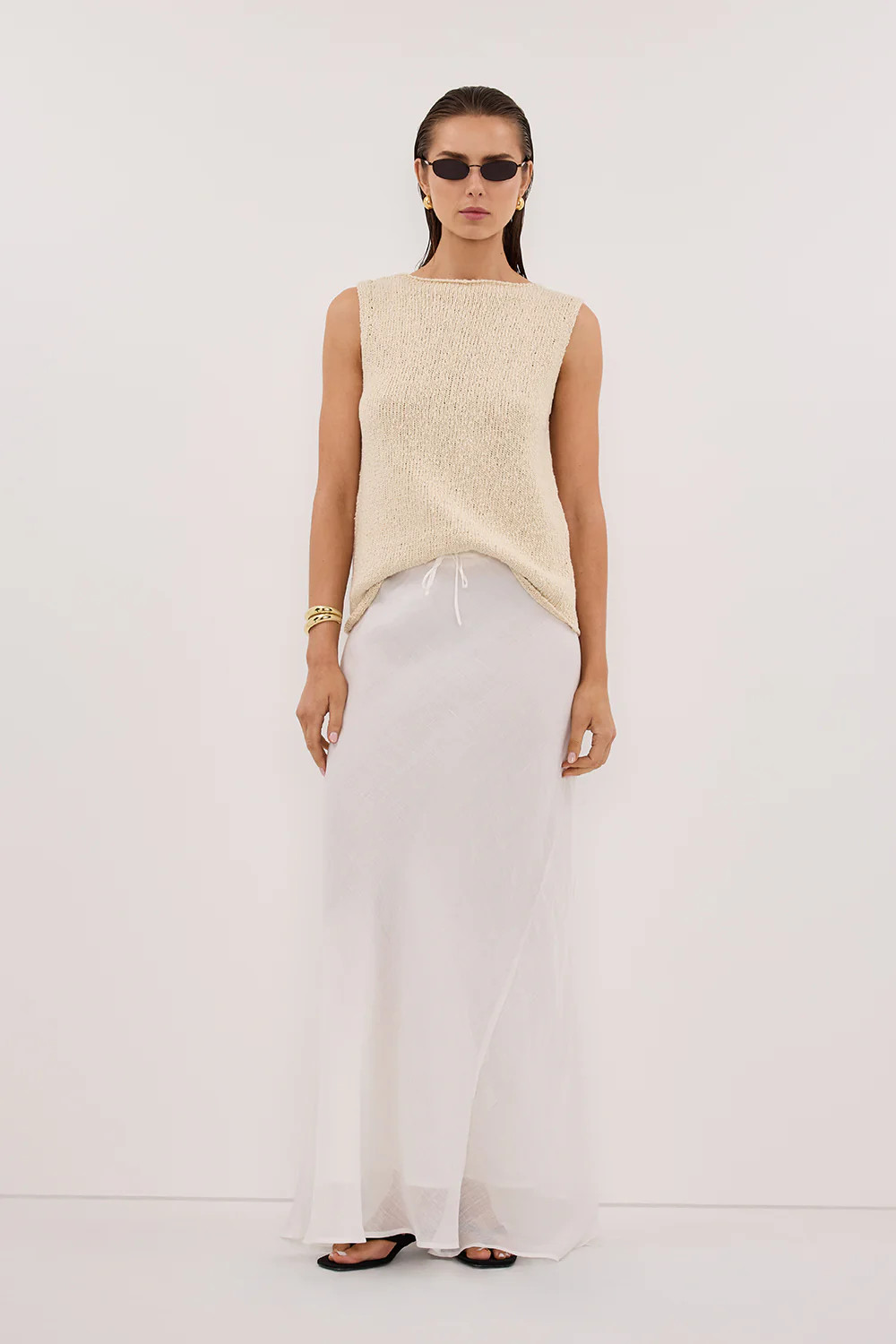 Dina Natural Sleeveless Knit Top | DISSH