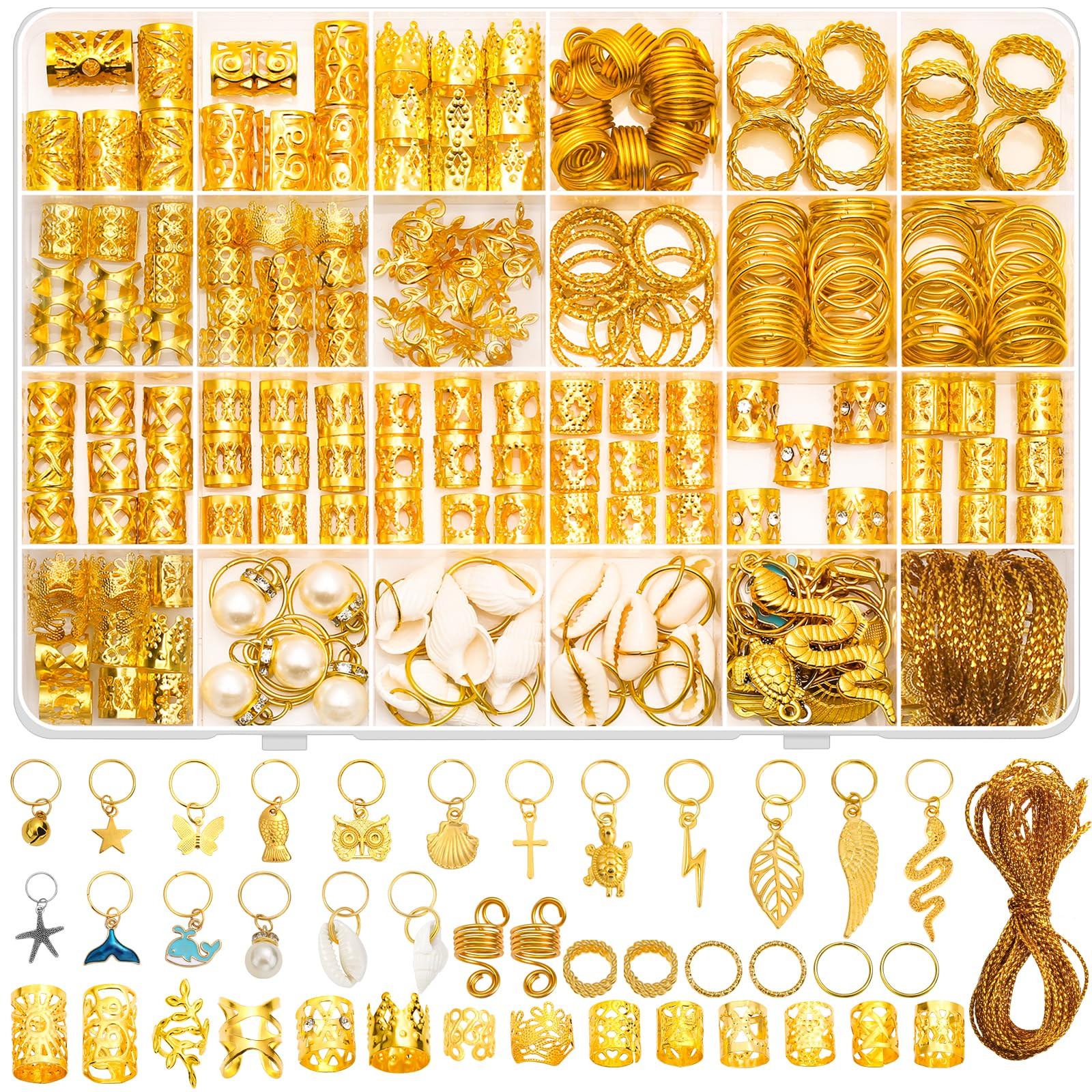 Qinzave 285PCS Gold Hair Jewelry for Braids, Gold Dreadlock Hair Accessories with Pendants Charms... | Amazon (US)