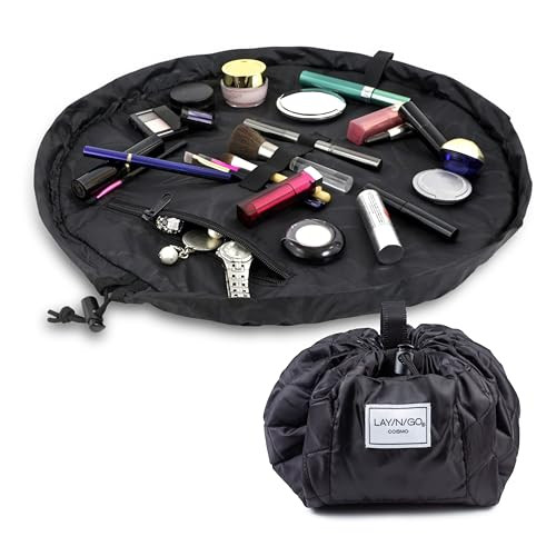 Lay-n-Go Cosmo Drawstring Cosmetic & Makeup Bag Organizer - Portable Drawstring Makeup Bag w/Zipp... | Amazon (US)