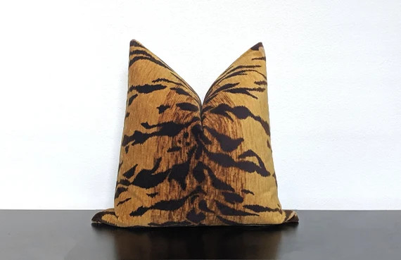 Tiger Velvet Pillow Cover in Gold Black Brown, 22x22 Tiger Print Pillow Case, 18 20 22 Animal Pri... | Etsy (US)