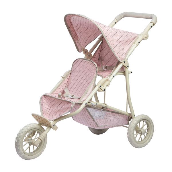 Polka Dots Princess Baby Doll Twin Jogging Stroller, Pink & Grey | Maisonette