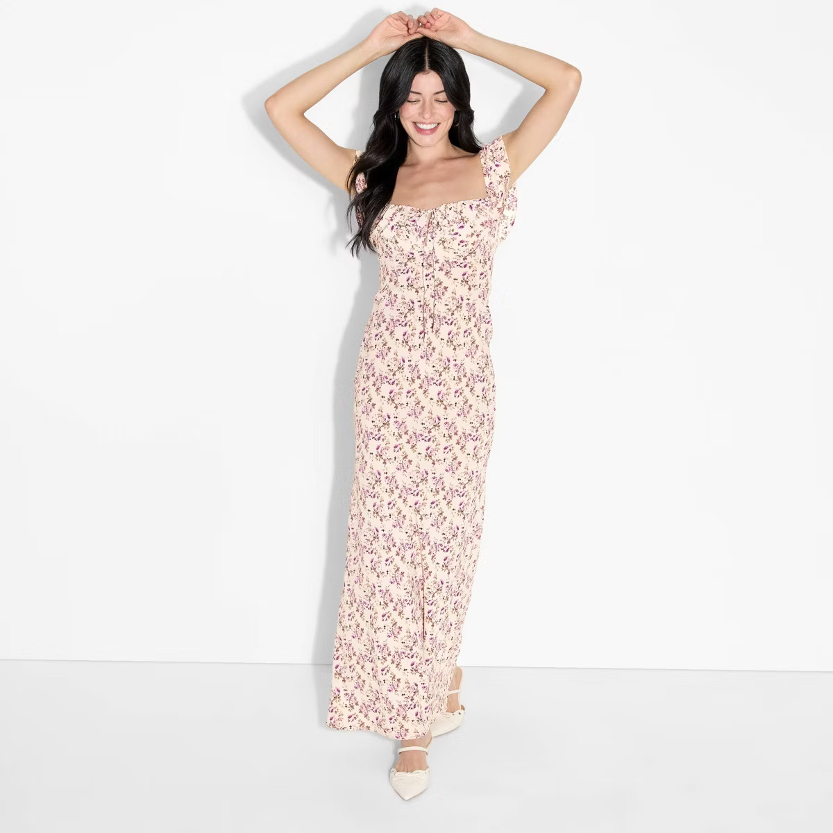 Women's Flounce Sleeve Maxi Empire Waist Dress - Wild Fable™ Slate Blue Floral L | Target