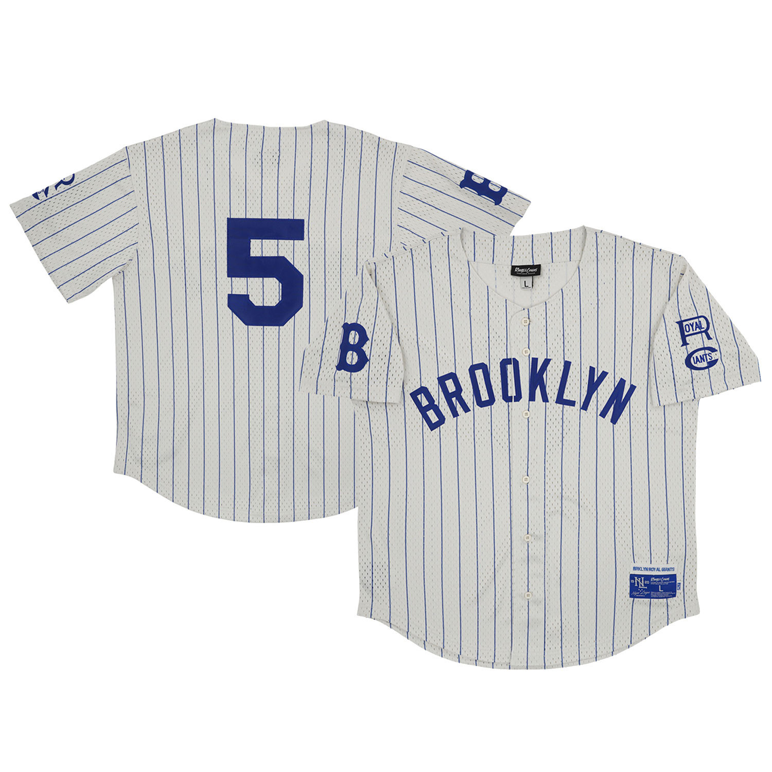 Men's Rings & Crwns #5 Cream Brooklyn Royal Giants Mesh Button-Down Replica Jersey | Fanatics