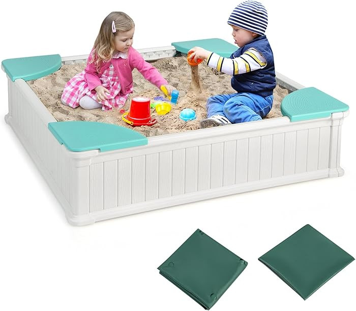 GLACER Sandbox with Cover, 4ft x 4ft HDPE Sand Box w/Oxford Cover, Bottom Drainage Oxford Liner, ... | Amazon (US)