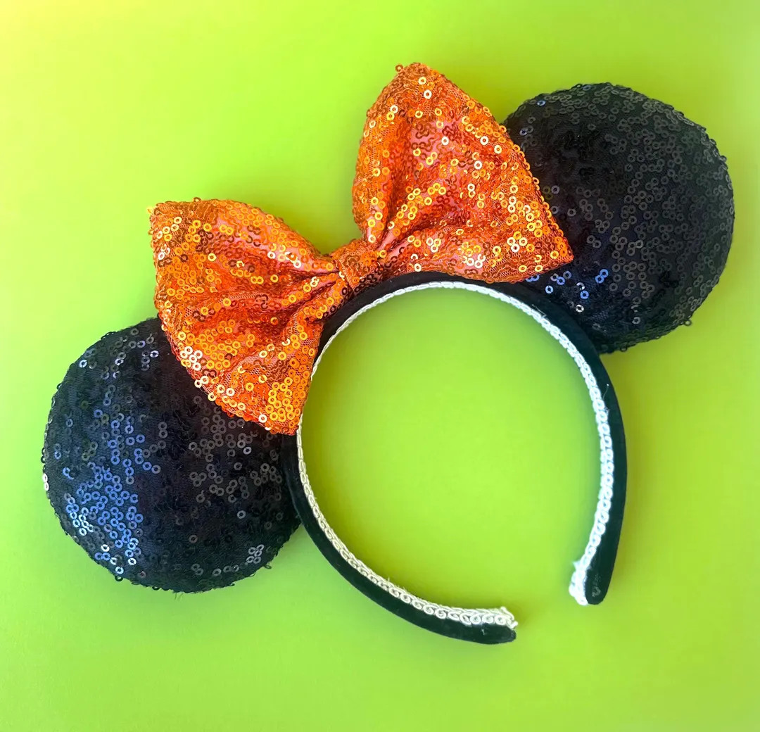 Orange and Black Halloween Sequin Minnie Mouse Ears - Etsy | Etsy (US)