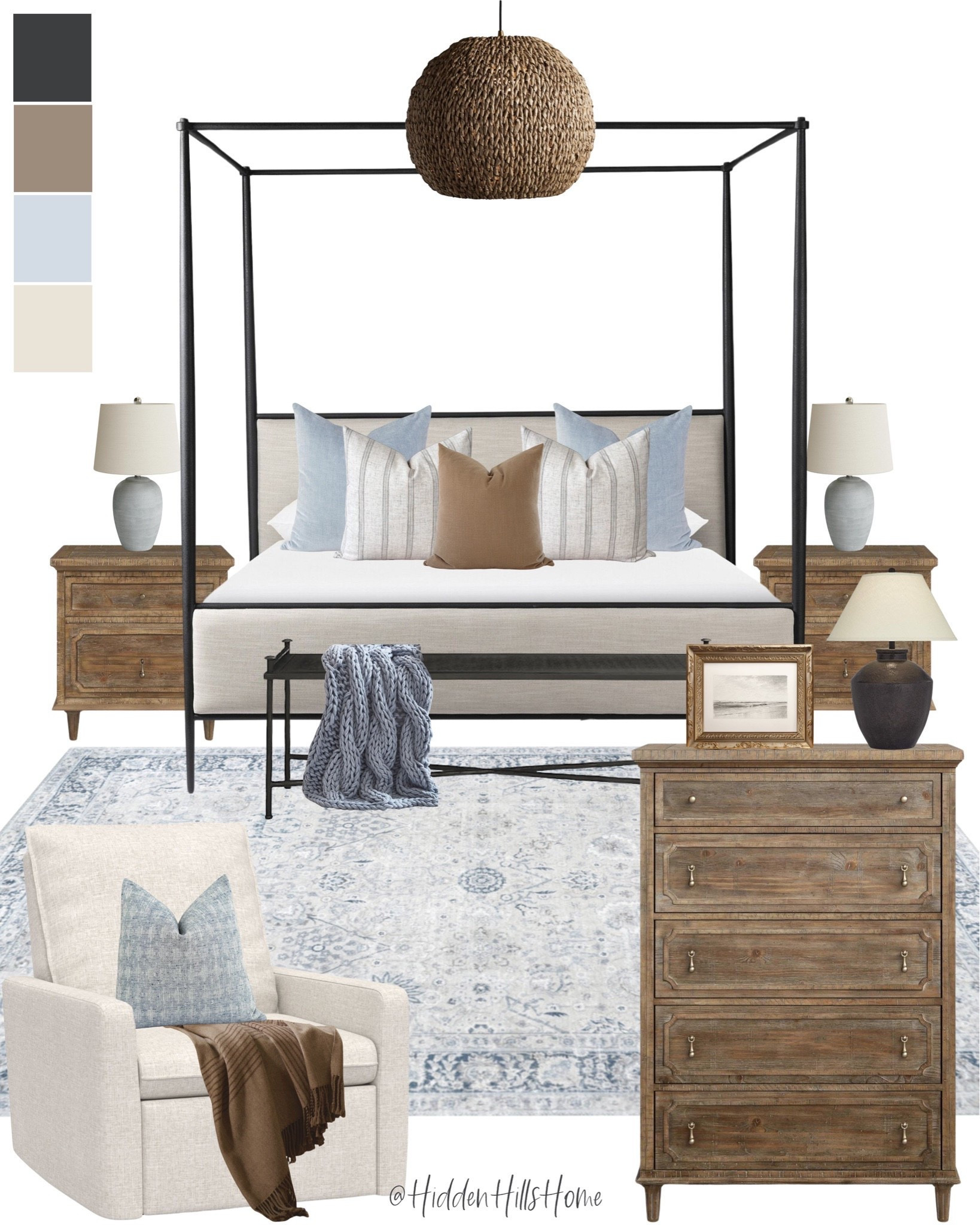 Coastal master bedroom mood board, modern classic coastal bedroom, canopy bed, bedroom design, nightstand #bedroom

#LTKHome #LTKSaleAlert #LTKSeasonal