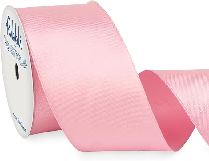 Ribbli Light Pink Double Faced Satin Wired Ribbon 2.5 Inch Pink Christmas Ribbon for Gift Wrappin... | Amazon (US)