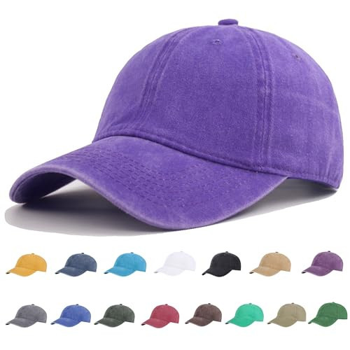 YEANIY Vintage Washed Cotton Plain Baseball Caps Adjustable Unstructured Soft Blank Casual Dad Ball Hats for Men Women-Purple | Amazon (US)