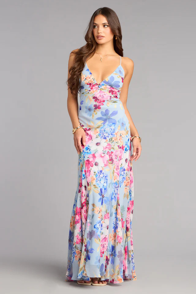 Flirty RSVP Floral Chiffon Maxi Dress | Windsor Stores
