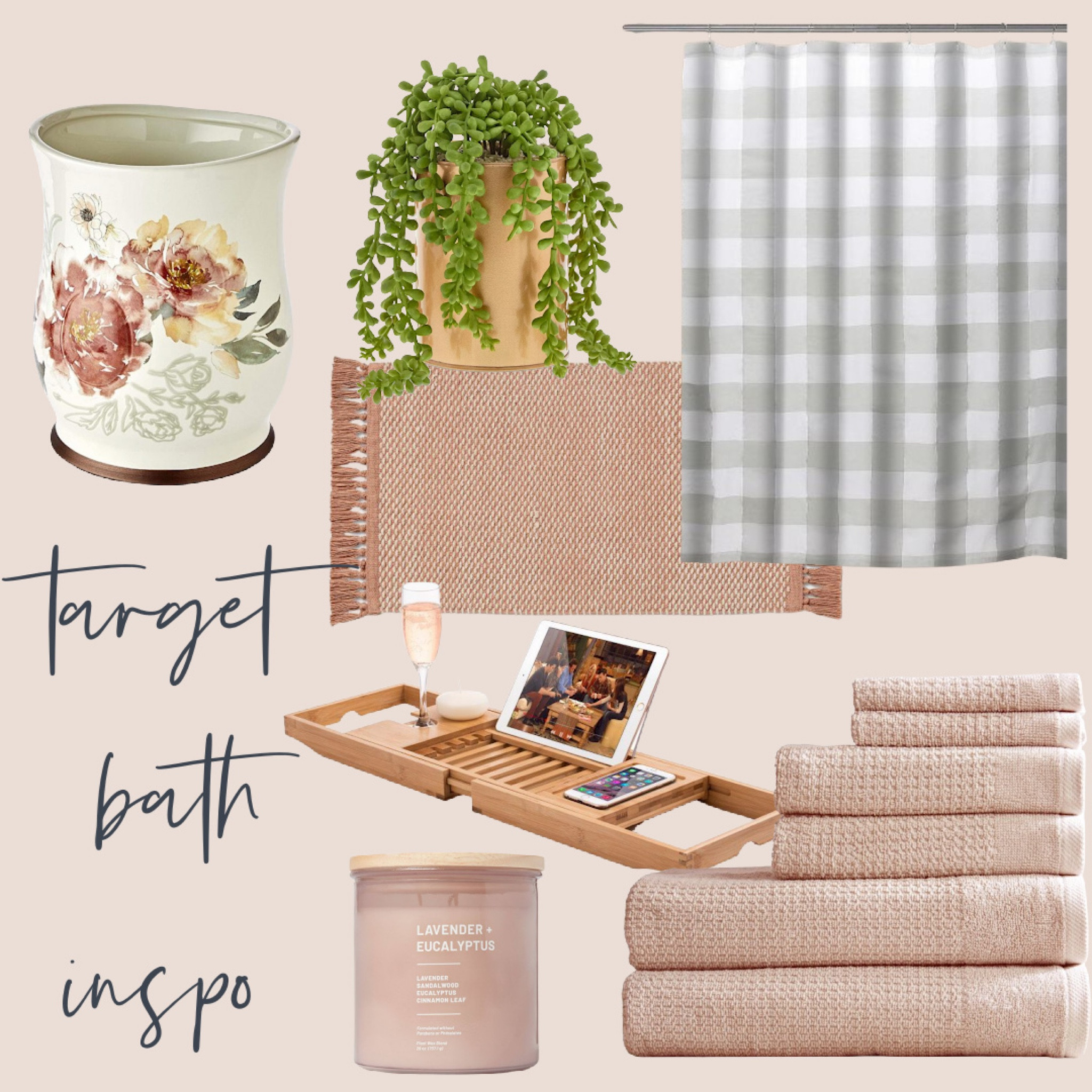 Shower curtain, faux plant, rug, towels, candle, trash can

#LTKstyletip #LTKhome #LTKunder50