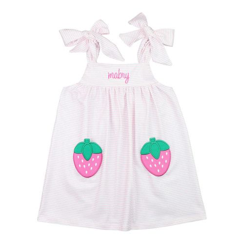Pink Knit Stripe Applique Strawberry Dress | Cecil and Lou
