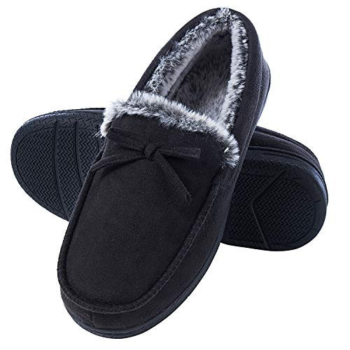 DL Men-Moccasin-Slippers-Indoor-Outdoor, Suede Mens House slippers with Memory Foam, Faux Fur Lining Bedroom Slippers for Men Non slip Outsole | Amazon (US)