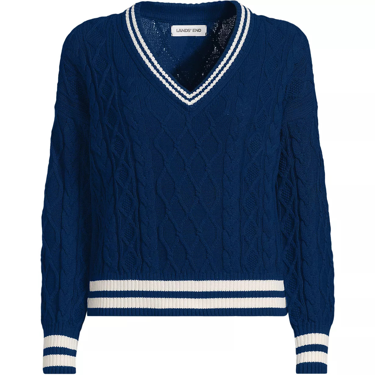 Women's Drifter Cable Vneck Sweater | Lands' End (US)
