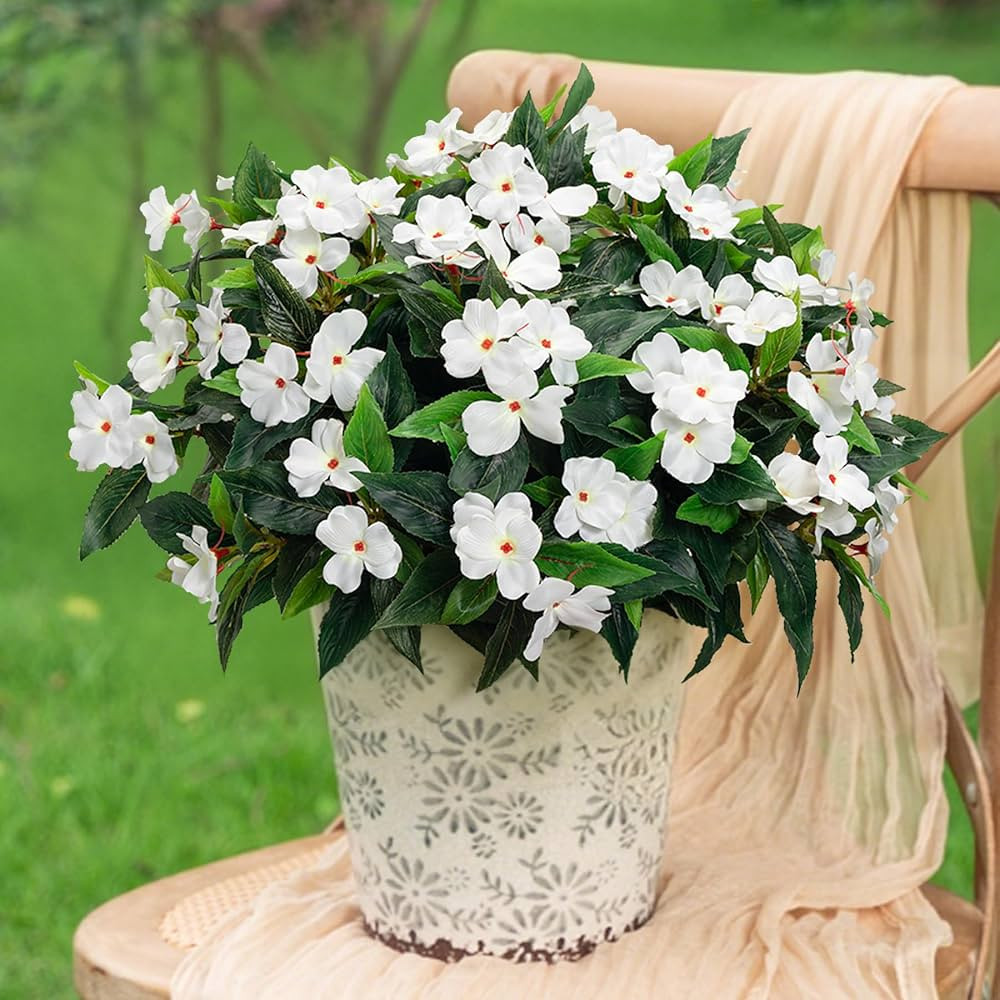 Artificial Impatiens Bouquet Flowers for Outdoors Silk Faux Flowers for Outdoor Impatiens Plants ... | Amazon (US)