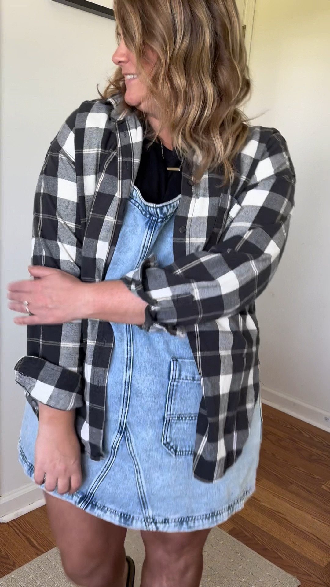 Love this early fall look!! Denim jumper and a flannel 

#LTKFindsUnder50 #LTKStyleTip #LTKMidsize