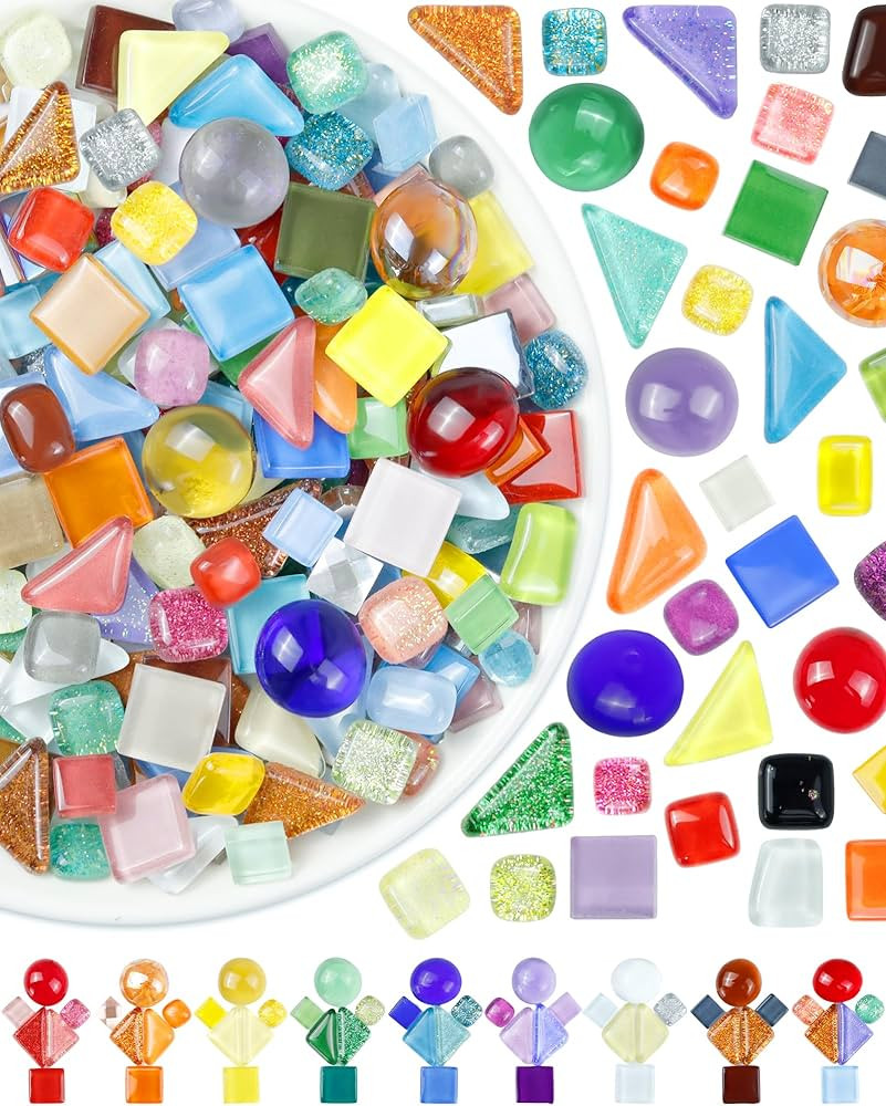FIVEIZERO 420g Mosaic Tiles for Crafts - 280Pcs Glass Mosaic Kits, Mixed Shapes Mosaic Glass Piec... | Amazon (US)