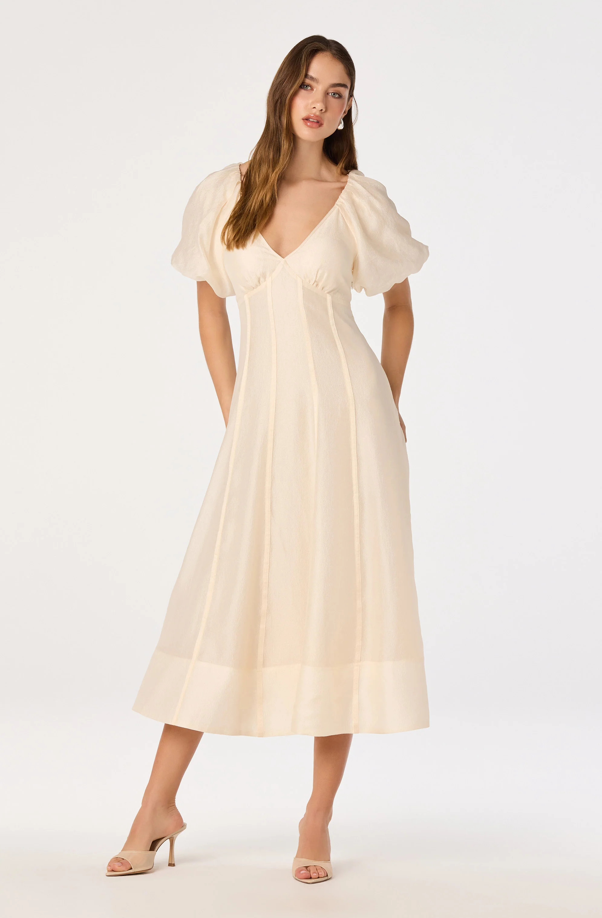 Kathaleya Puff Sleeve Midi Dress - Ivory / XS | ASTR The Label (US)
