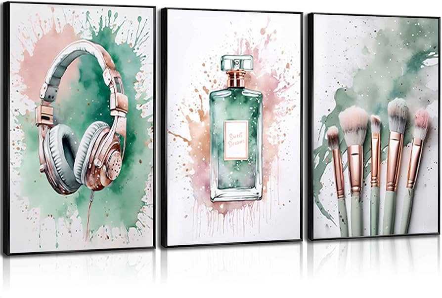 3Pcs Tween Teen Girls Bedroom Wall Art Picture Sage Green Rose Gold and Silver Prints Music Lover... | Amazon (US)