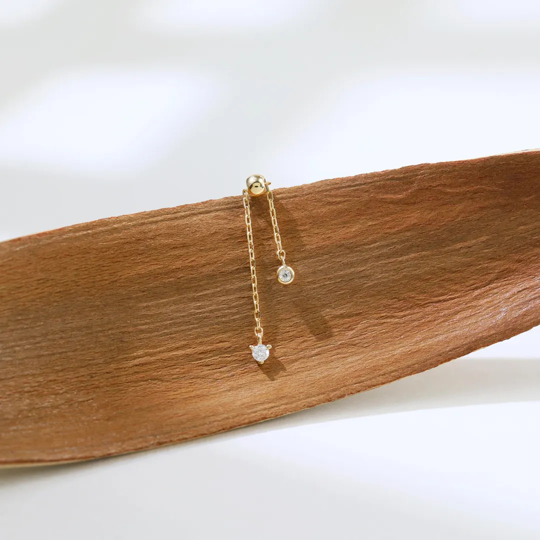 14K Solid Gold Moissanite Dangle Earring Sparkling Gemstone Duo Drop Stud Minimalist Piercing Car... | Etsy (US)