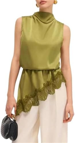 Women Summer Elegant Satin Sleeveless Vest Breathable Keep Cool for Office Daily | Amazon (US)