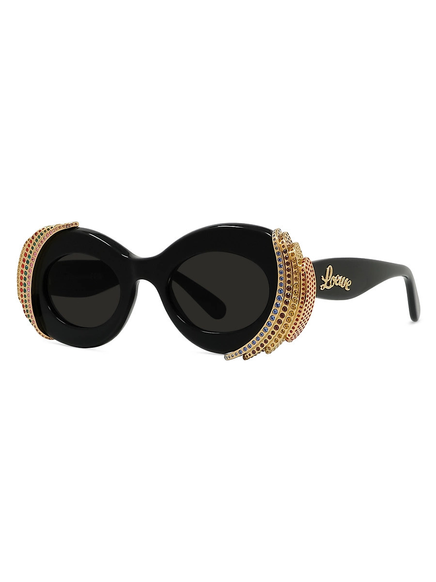 Men's LOEWE x Paula's Ibiza 47MM Oval Sunglasses - Black Gold Dark Grey | Saks Fifth Avenue