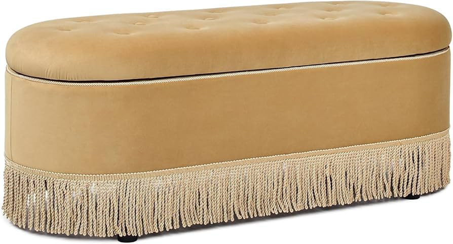 Jennifer Taylor Home Melinda 48.5" Oval Tufted Bullion Fringe Storage Bench, Gold Velvet | Amazon (US)