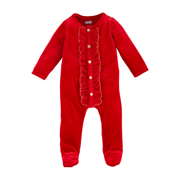Red velour baby sleeper | Mud Pie
