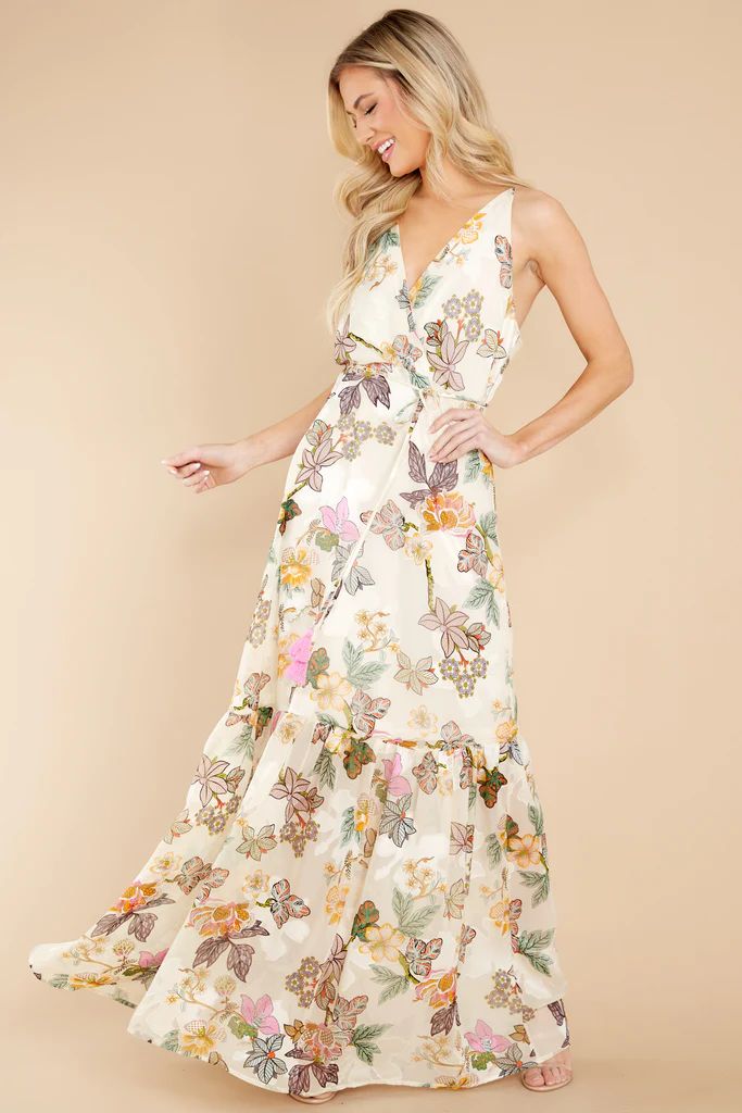 Command The Room Ivory Floral Print Maxi Dress | Red Dress 