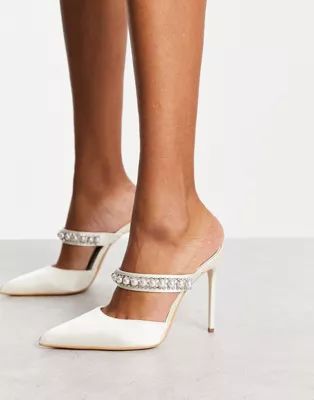 Truffle Collection bridal heeled mules with pearl embellishment in white | ASOS (Global)
