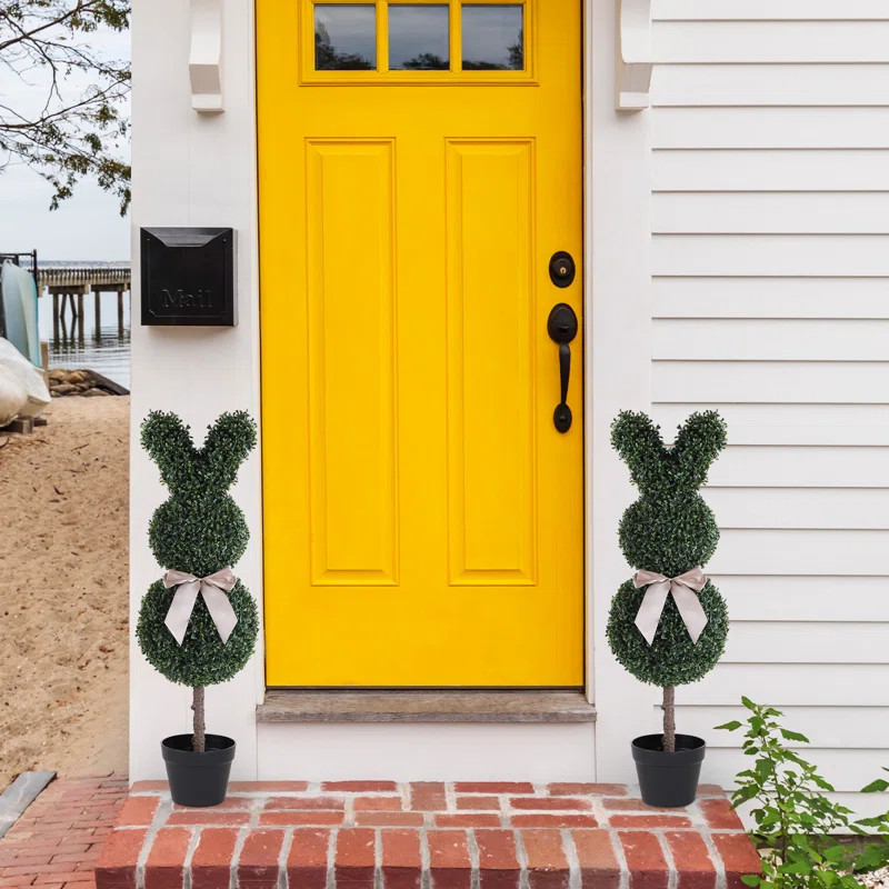 3Ft Artificial Bunny-Shaped Boxwood Topiary Tree Front Porch Decor Tree Potted (Set of 2) | Wayfair North America