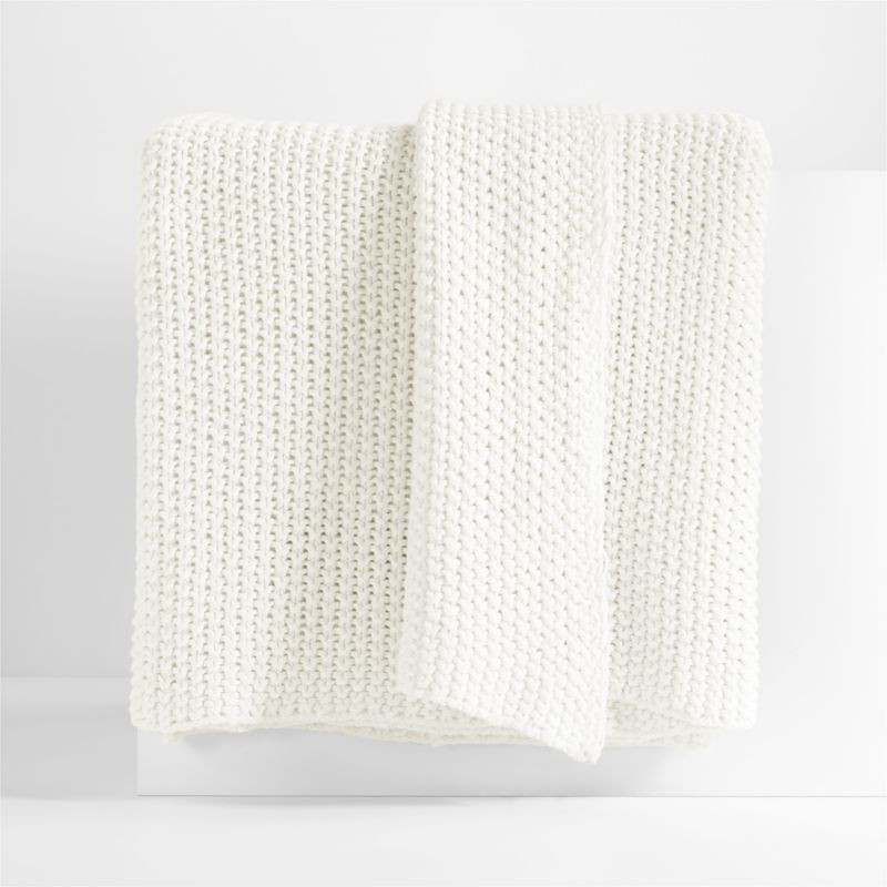 Organic Cotton 80"x80" Bright White Chunky Hand-Knit Bed Throw Blanket + Reviews | Crate & Barrel | Crate & Barrel