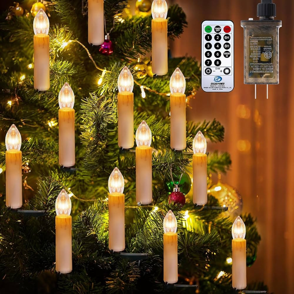 50Pcs Christmas Tree Candle String Lights Plug in, LED Flameless Clip on Candles for Christmas Tr... | Amazon (US)