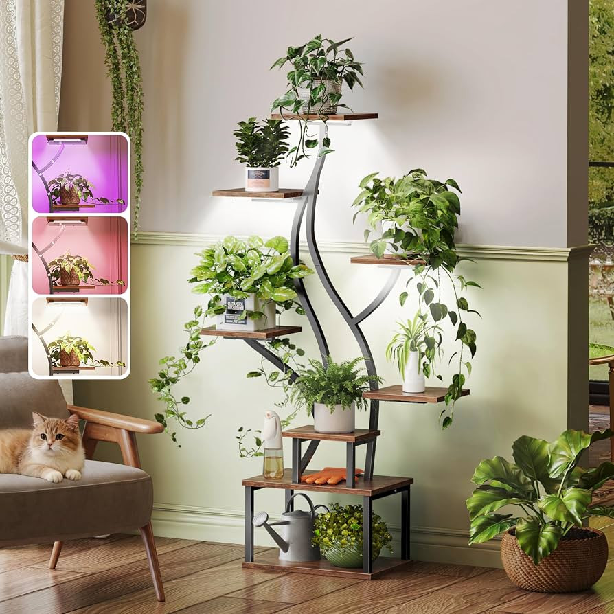 PRAISUN 51.3 Inch Plant Stand with Grow Light, 6 Tiered Indoor Plant Shelf with Larger Flower Hol... | Amazon (US)