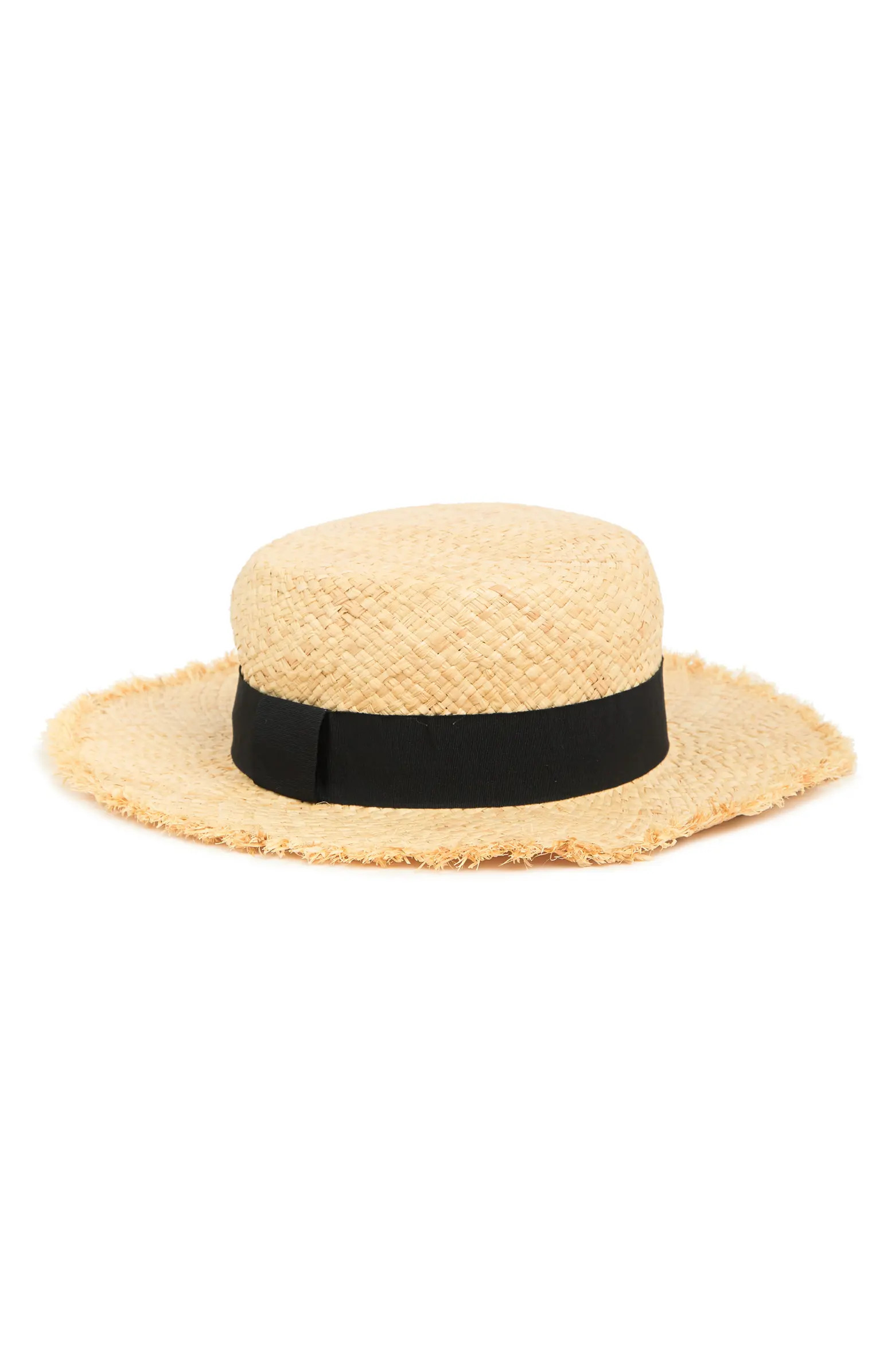 Hand Weaved Frayed Edge Boater Hat | Nordstrom Rack