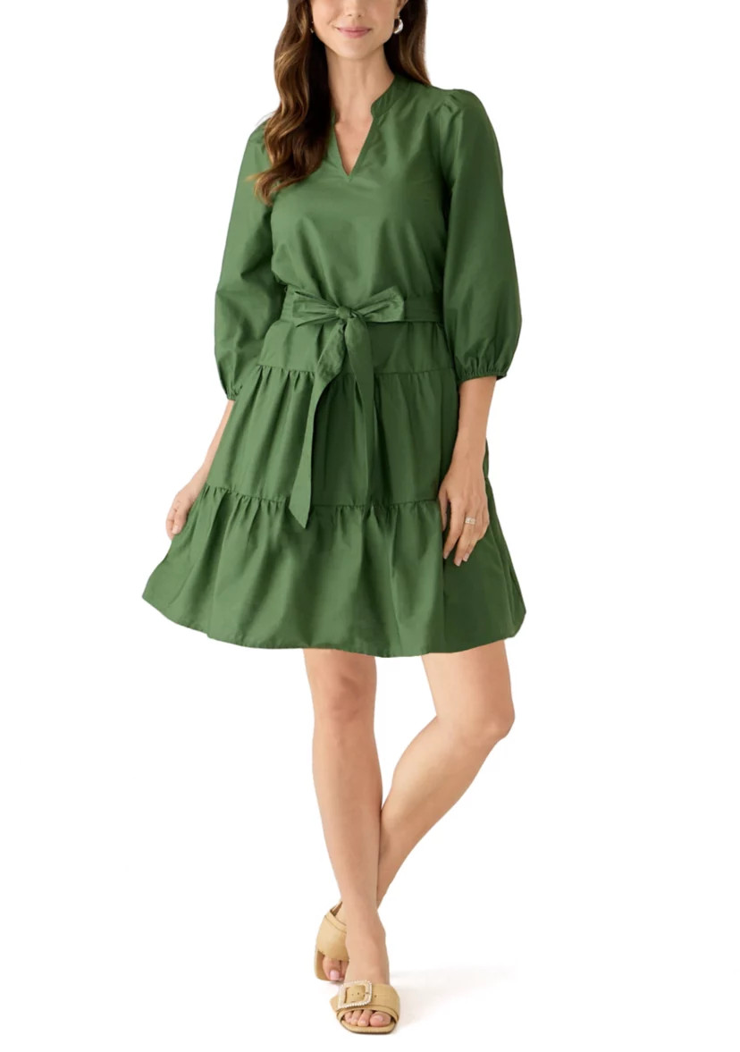 Women's 3/4 Sleeve Belted Peasant Dress | Belk