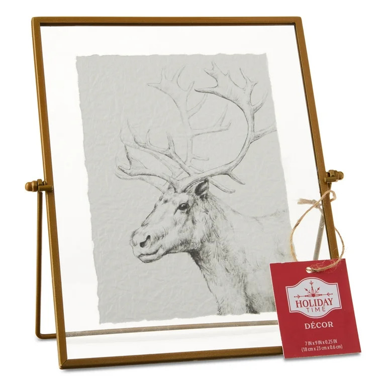 Deer Pencil Drawing Framed Traditional Christmas Tabletop Decoration, 7" x 9", by Holiday Time | Walmart (US)