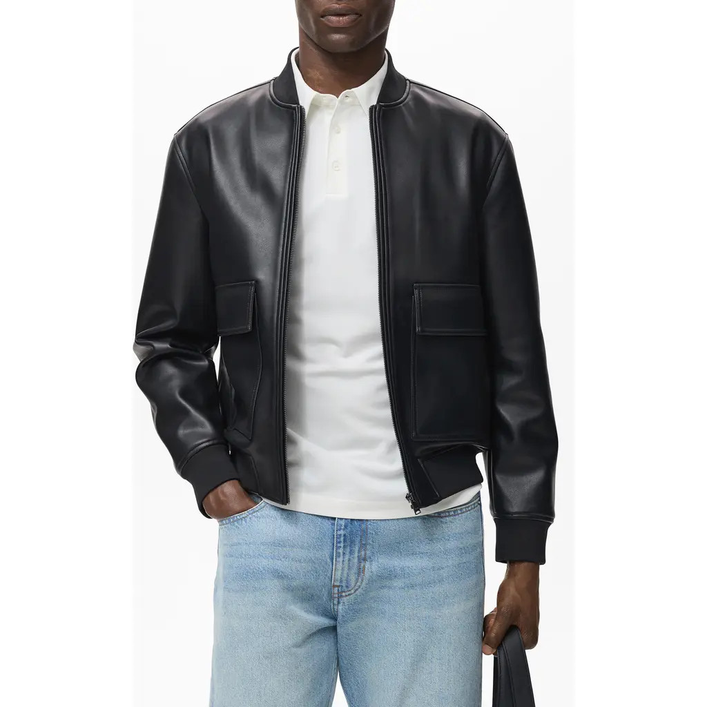 MANGO Faux Leather Bomber Jacket in Black at Nordstrom, Size Small | Nordstrom