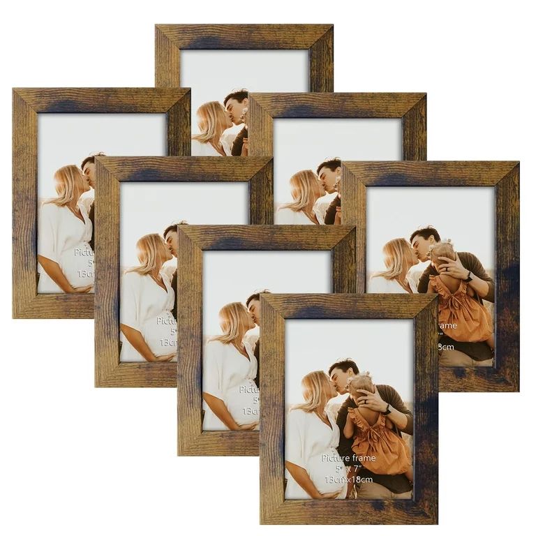 7 Pack 5x7 Picture Frames, Rustic Photo Frame Set for Wall or Tabletop, Brown - Walmart.com | Walmart (US)