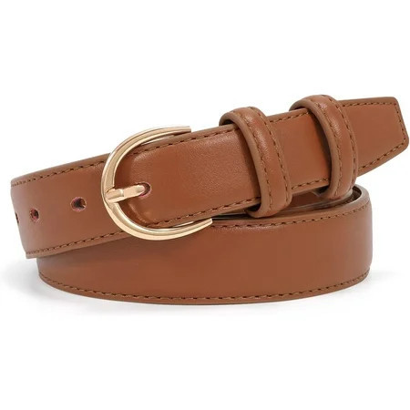 Women s Leather Belt for Jeans Pants Fashion Gold Buckle Ladies Dress Belt | Walmart (US)