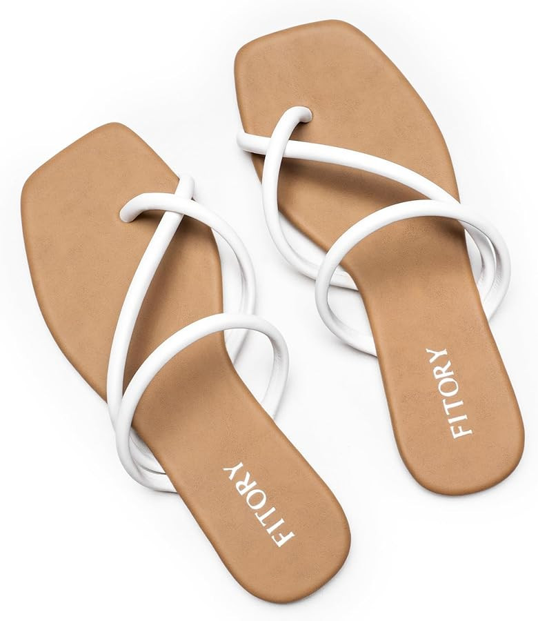 FITORY Women's Slide Sandals Flat Flip Flops with Cross Strap Thongs for Summer Size 6-11 | Amazon (US)