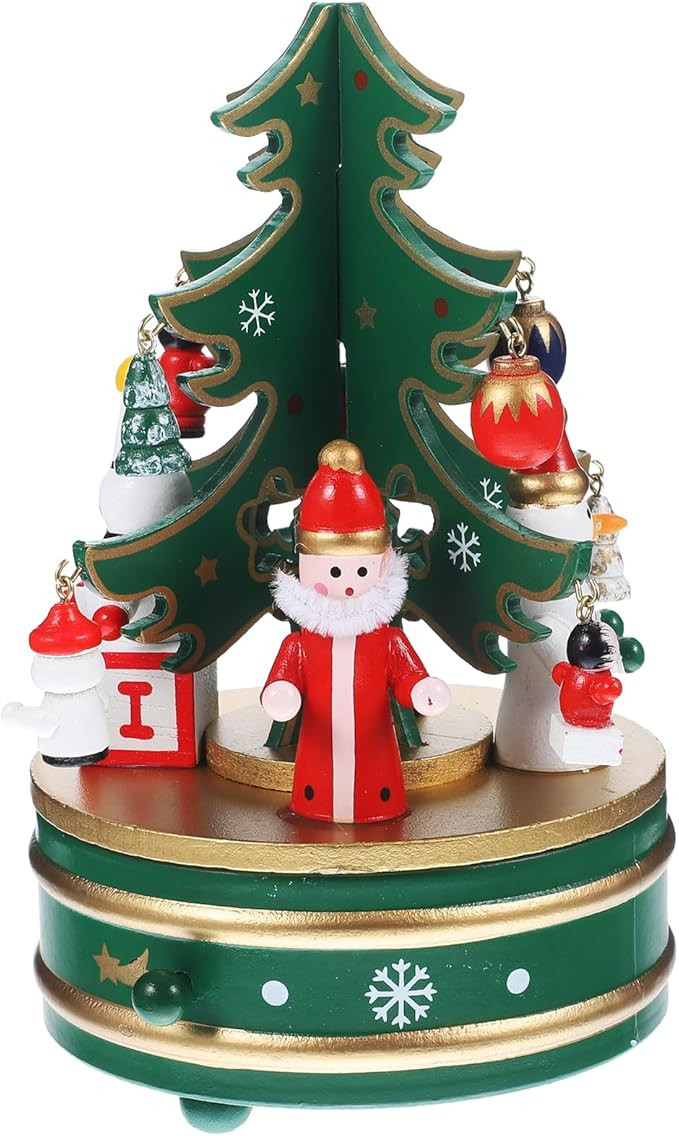 Wooden Musical Rotating Christmas Tree: Christmas Tree Musical Box Christmas Table Top Decorative... | Amazon (US)