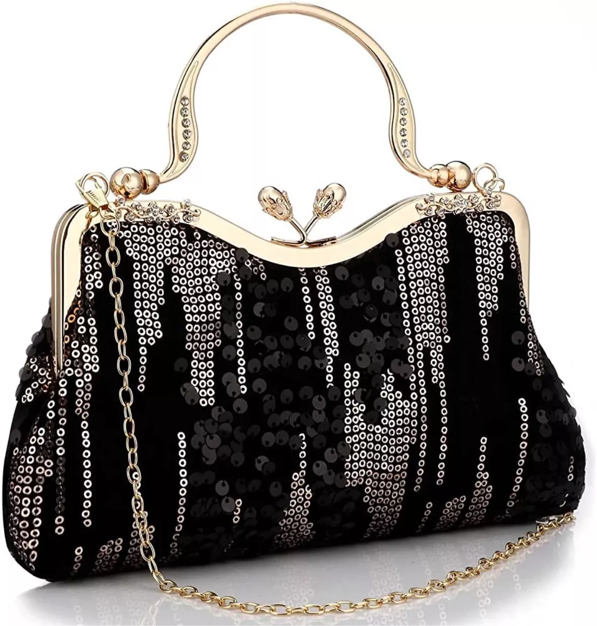 Selighting 1920s Vintage Beaded Clutch Evening Bags For Women Formal Bridal Wedding Clutch Purse Prom Cocktail Party Handbags (Black)